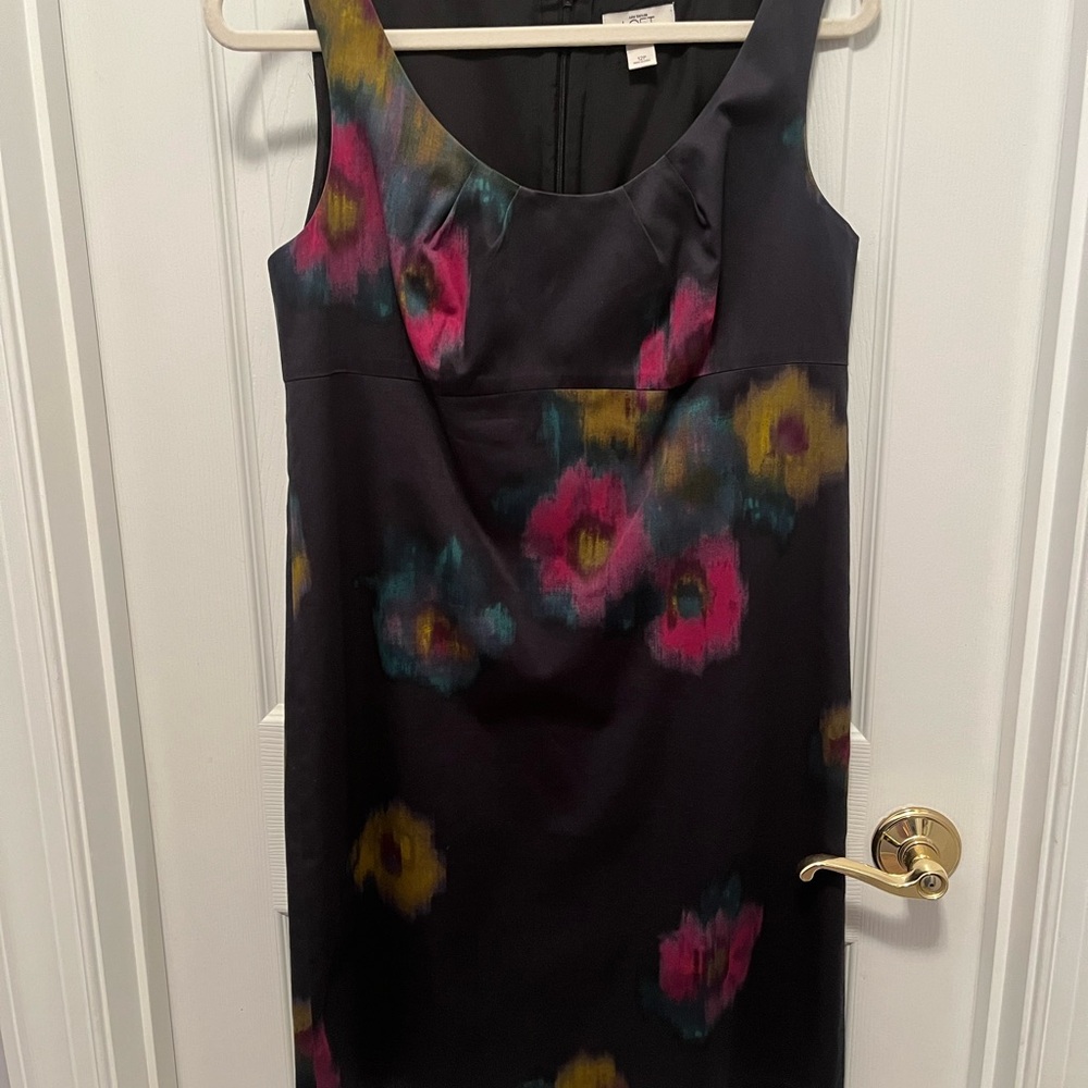 LOFT Black Dress with Pink and Yellow Floral Pattern